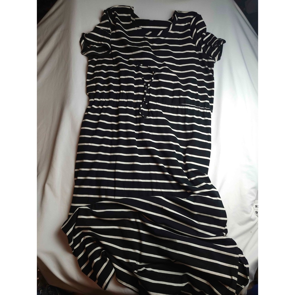 Kim Rogers Curvy T-Shirt Dress Womens Size 1X Black White Striped Short Sleeve